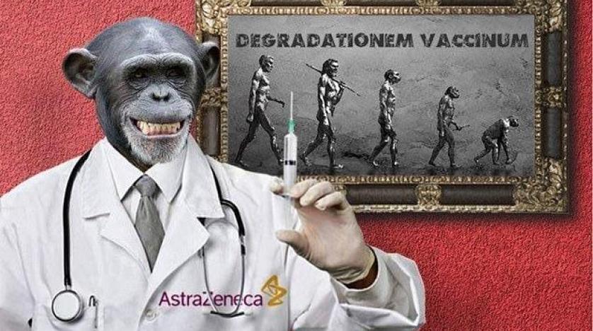 صورة متداوله على مواقع التواصل الاجتماعي الروسية تظهر شمبانزي يرتدي معطف الأطباء الأبيض في مختبر تابع لشركة «أسترازينيكا» (ديلي ميل)